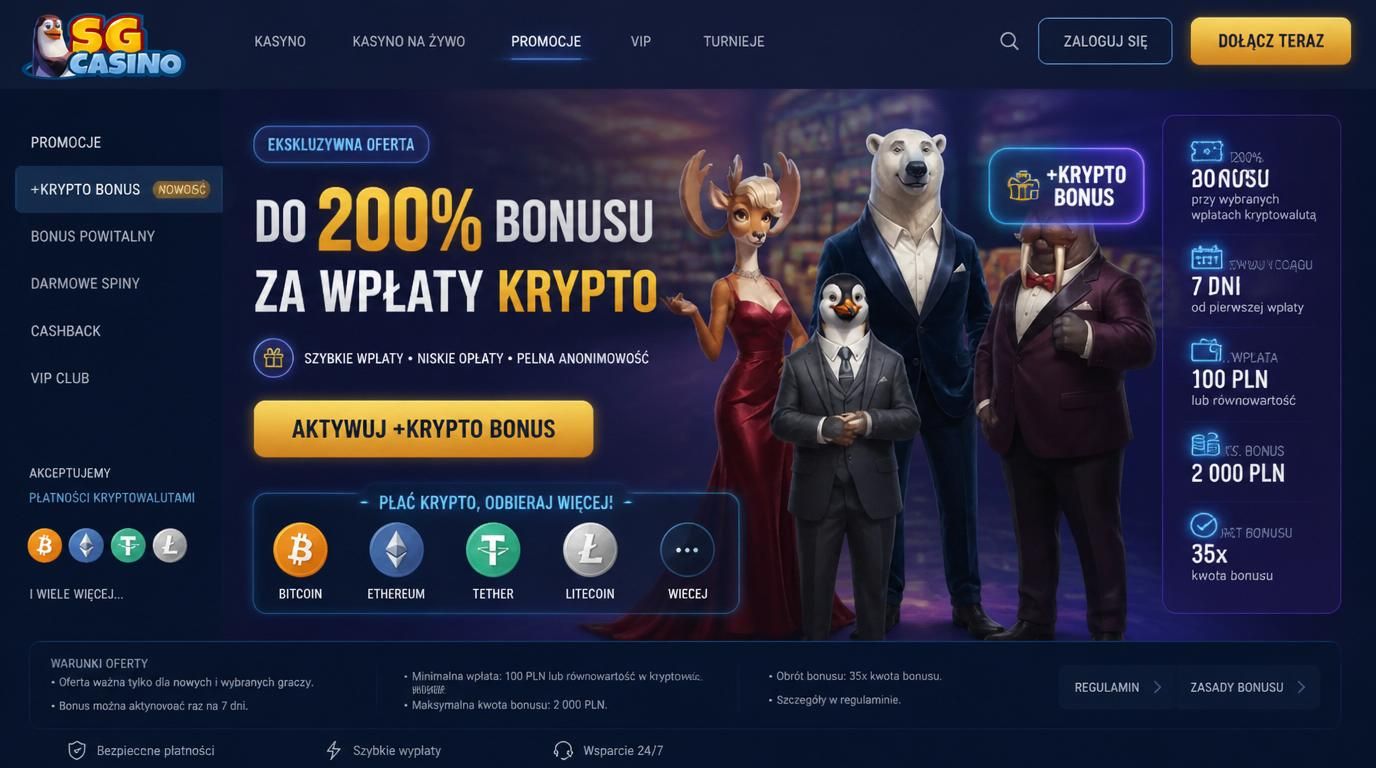 Oferta bonusu za wpłatę kryptowalutą w SG Casino